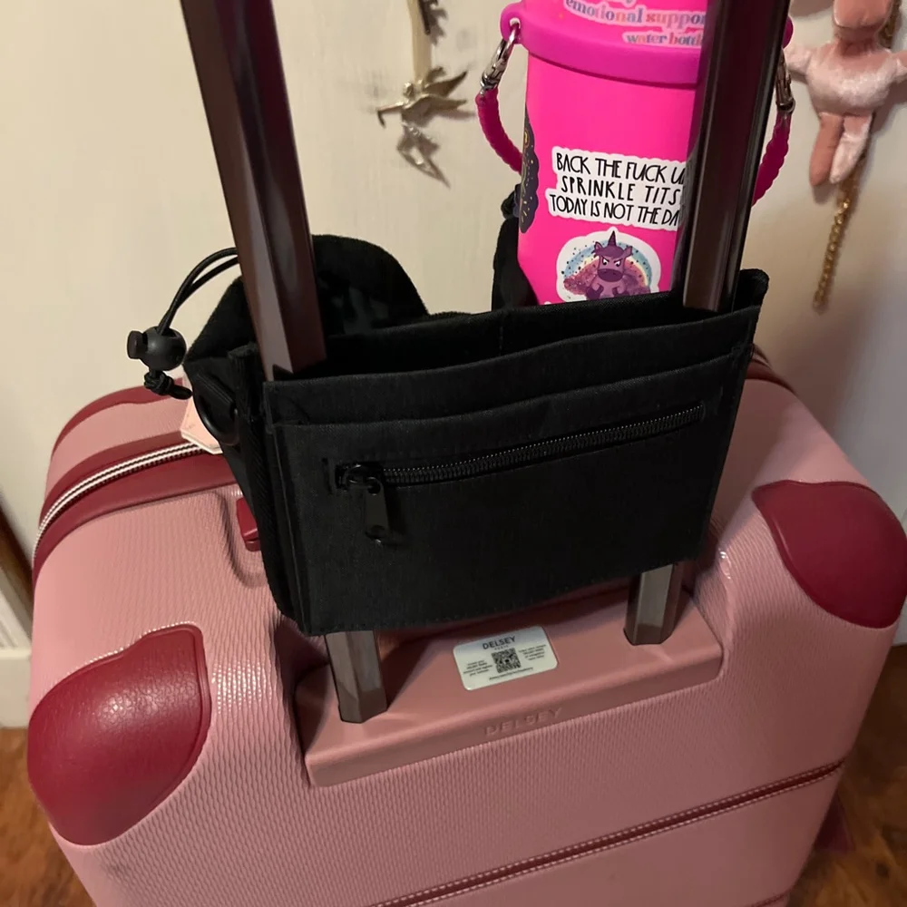 Travel Luggage Handle Organizer Black Cup Holder Zipper Pocket
